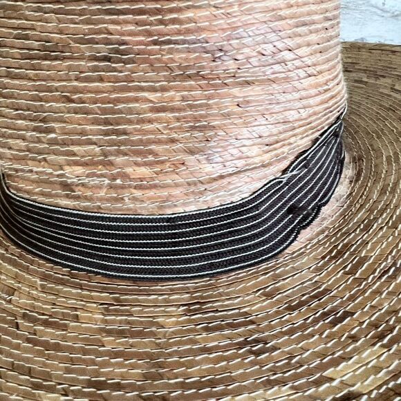 Palm Leaf Straw Bolero Cowboy Hat with Brown Ribbon Coastal Cowgirl Straw Hat - Picture 4 of 6
